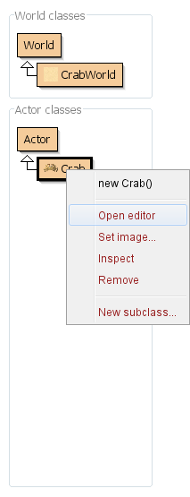 Class popup crab open editor
